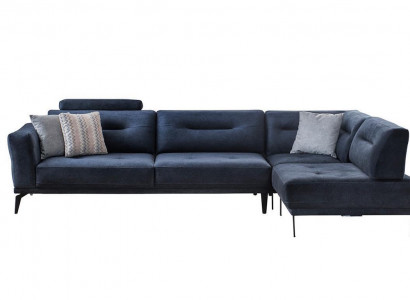  Eck Garnitur Wohnzimmer Dunkelblau L-Form Stoffsofa Modern Design